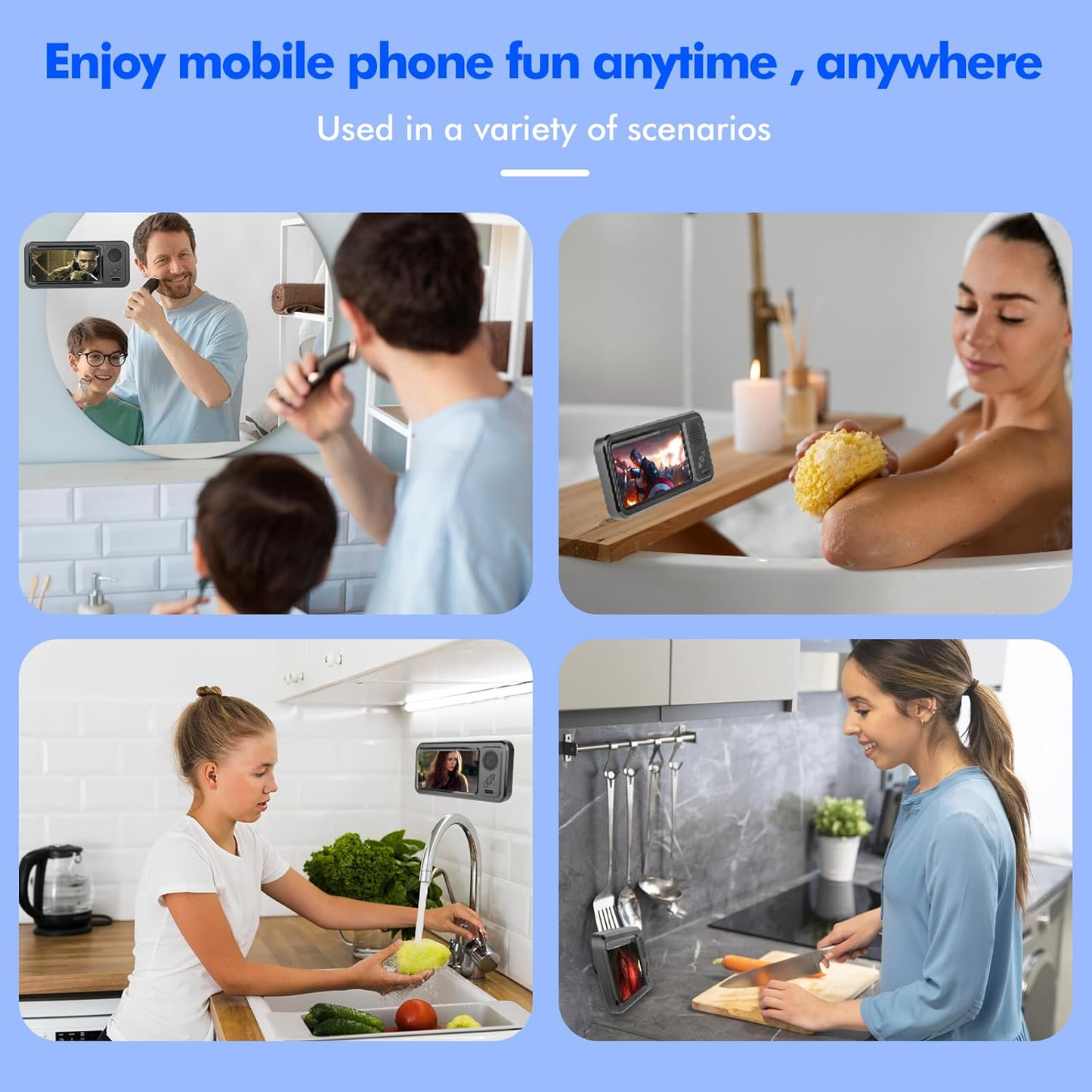 Wireless Bluetooth Speaker for Bathroom , Waterproof 360 Rotation Viewable Shower Phone Case Speakers for Bathroom Wall Mirro Compatible with iPhone