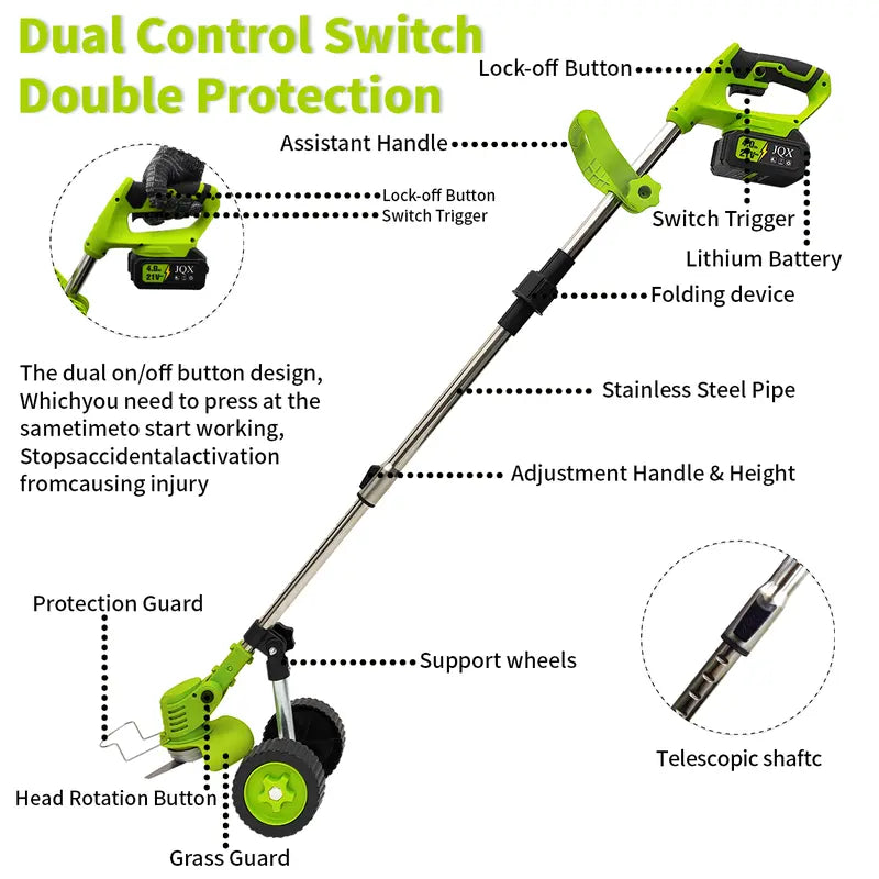 Lightweight 21V Cordless 3-in-1 Grass Trimmer, Weed Wacker & Brush Cutter