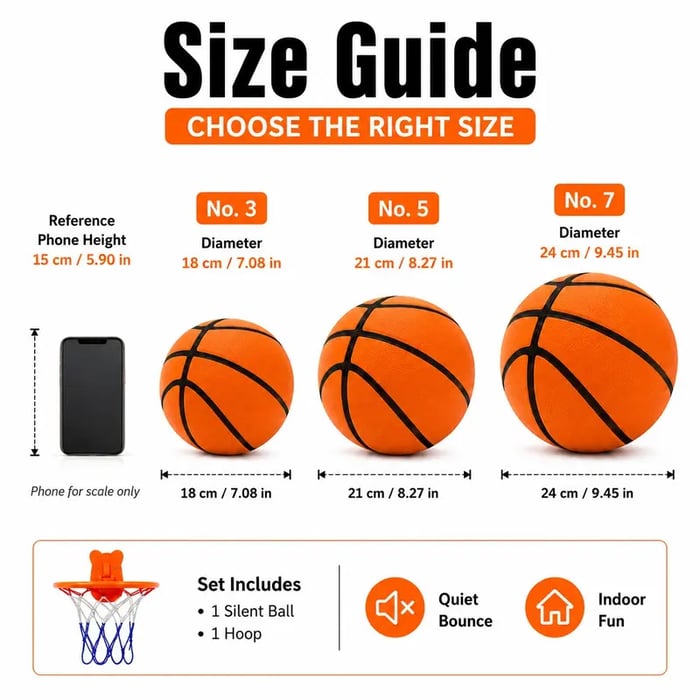 🏀⛹️Quiet Indoor Basketball Set, Noise-Free Rebound Ball & Hoop, Quiet Practice Ball, Noiseless Rebound Ball and Hoop for Silent Indoor Play