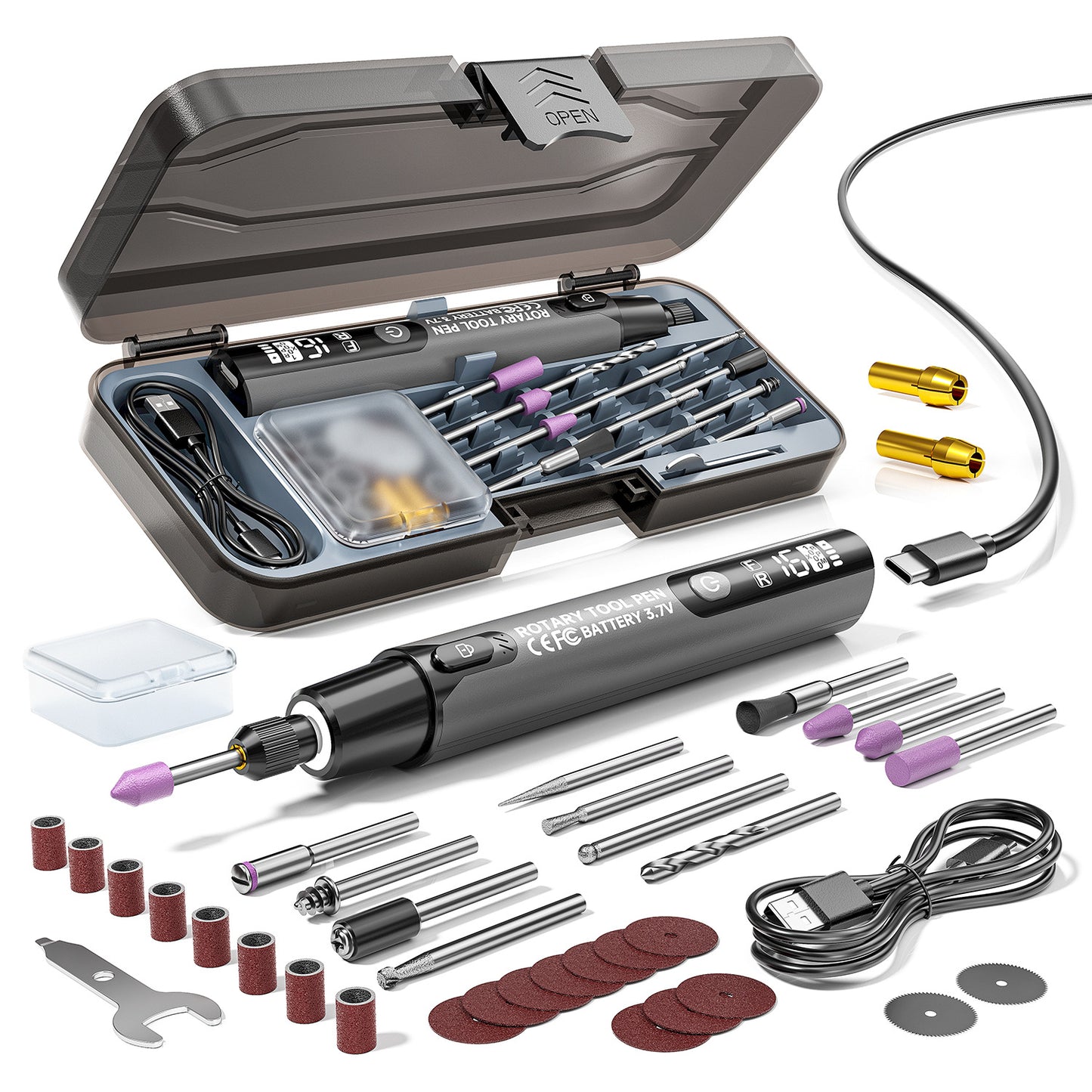 39pcs USB-Powered Electric Grinding & Polishing Tool Set rving - DIY Craft Polishing Rotary Tool Set