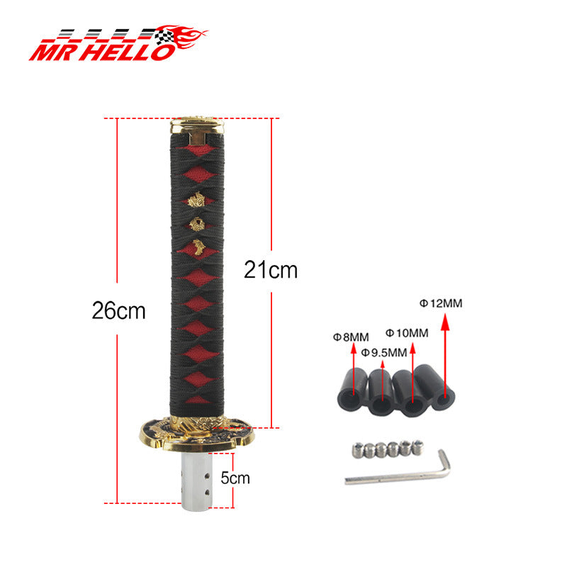 Universal samurai sword-shaped gear shift knob, manual gear shift knob with 4 adapters, replacement gear shift lever for cars