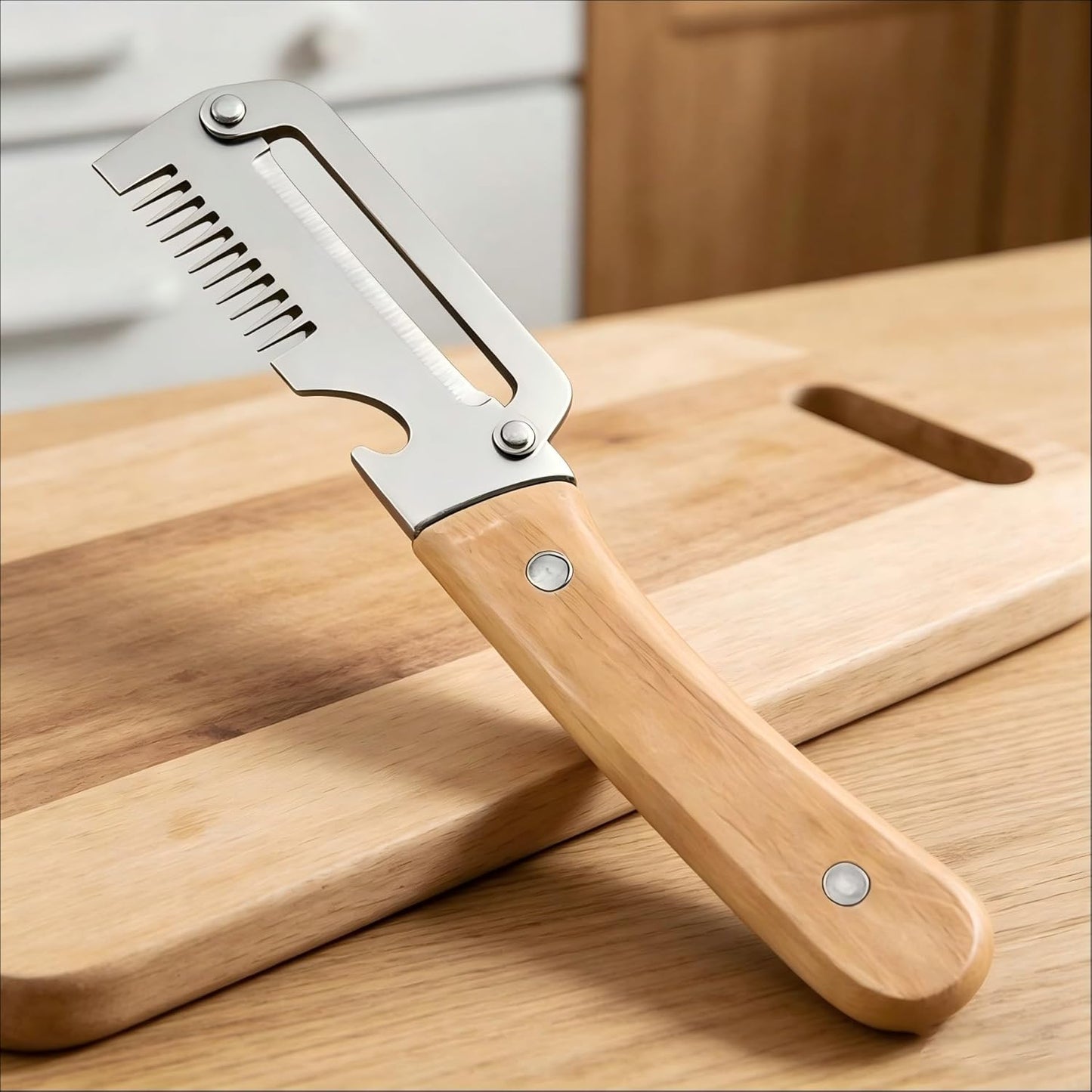 Vegetable Peeler with Wooden Handle and Bottle Opener,Stainless Steel Julienne Peeler