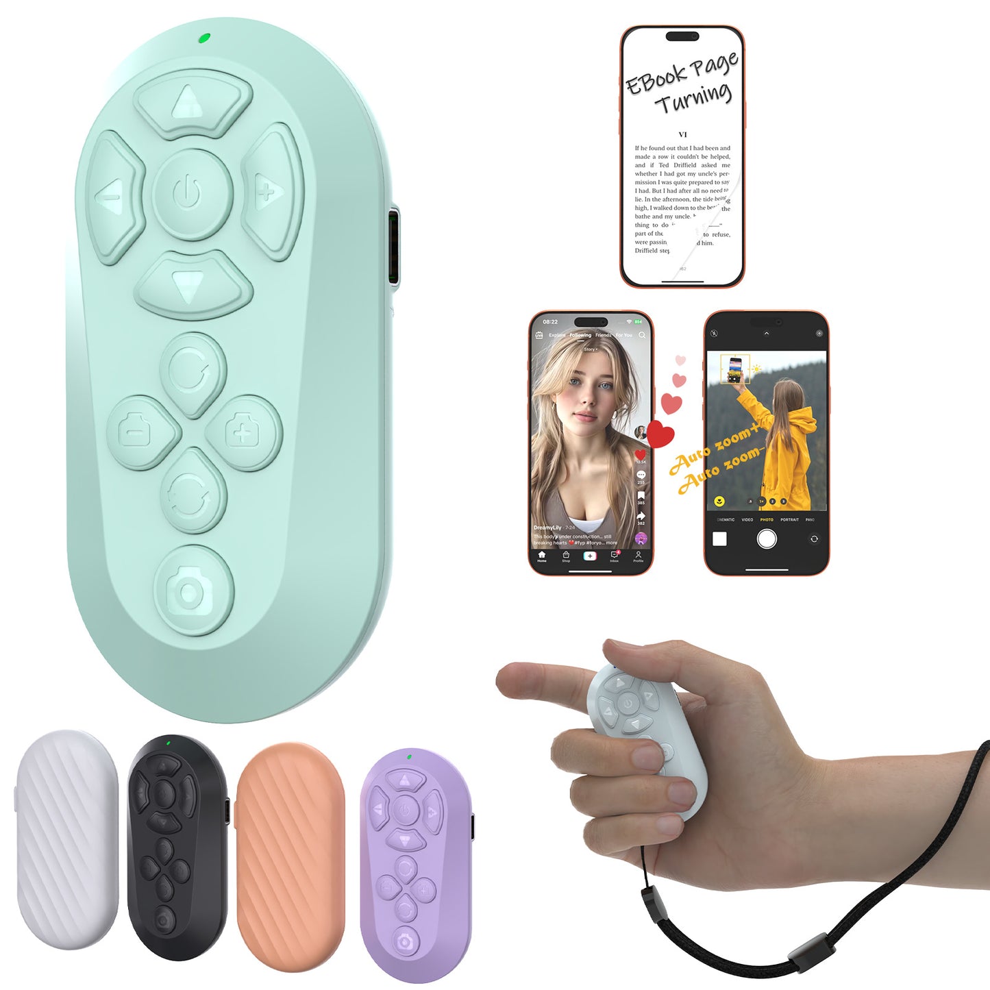 📱Wireless Remote Controller for iOS/Android Bluetooth Remote Control for TikTok Scrolling/Camera/Video Recording/Kindle App