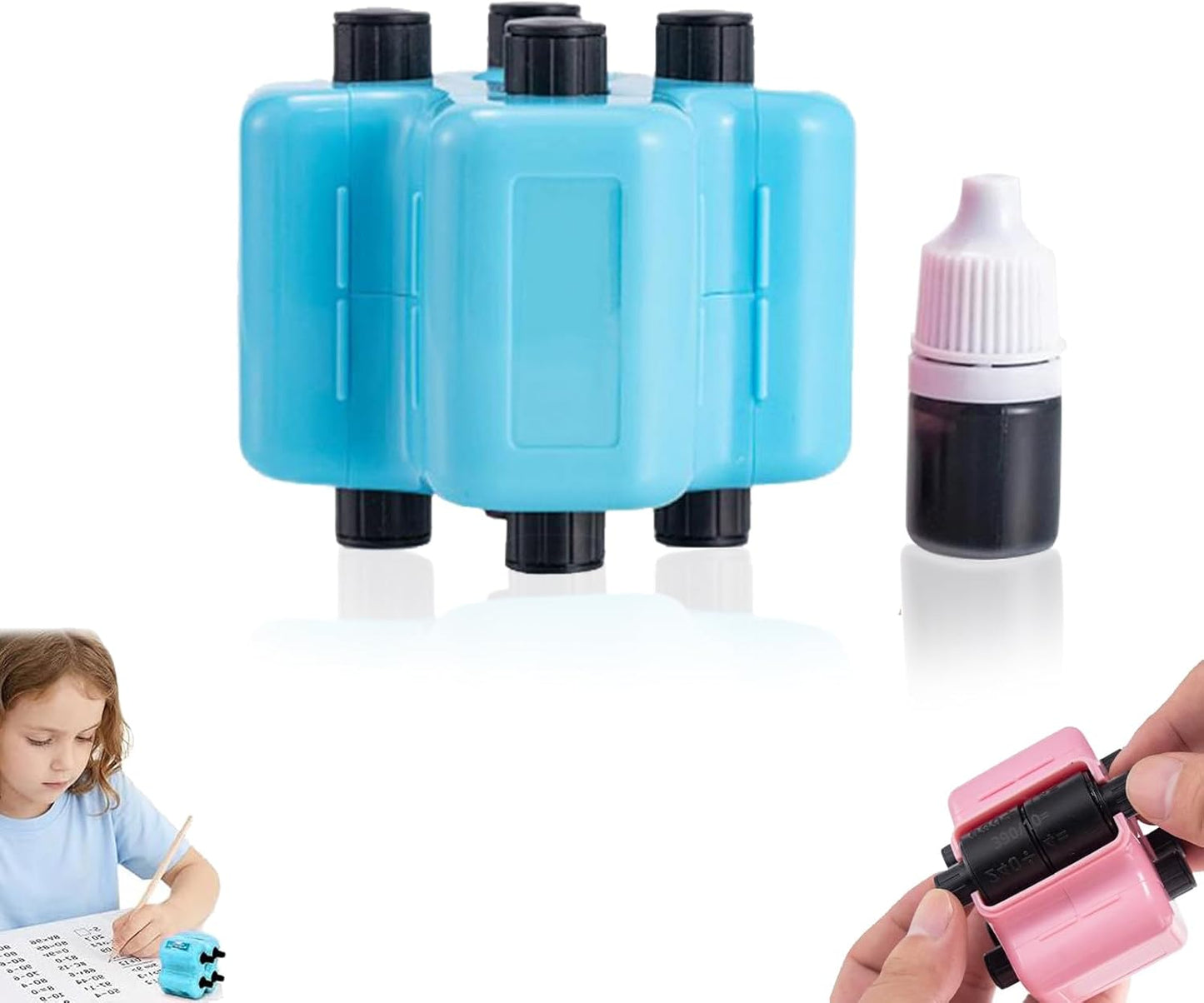 📒4-in-1 Math Roller Stamp, Roller Digital Teaching Stamps Addition, Subtraction, Multiplication & Fill-in-The-Blank Practice Tool
