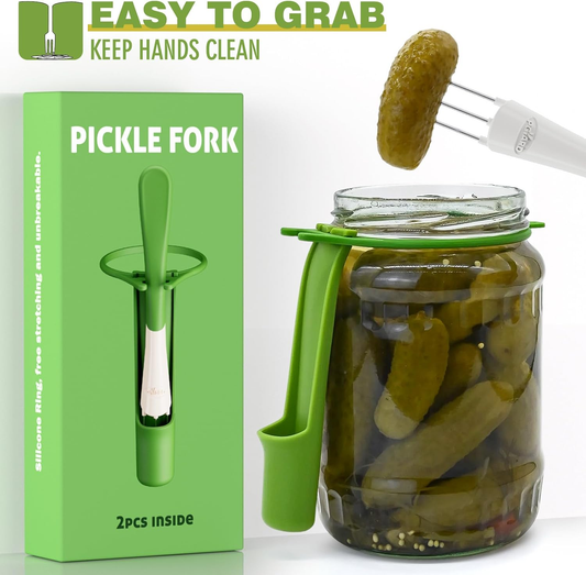 🔥2 Pack Pickle Fork Pickle Grabber Tool-Pickle Picker for the jar, Kitchen Gadgets Pickle Gifts Suitable for Olives Green