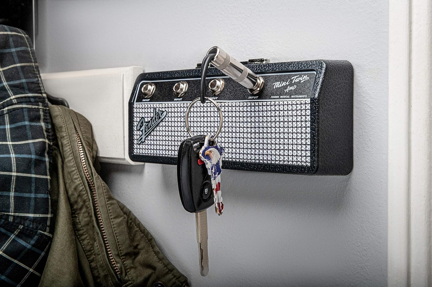 Guitar Plug Key Holder, includes 4 Guitar Plug Keychains