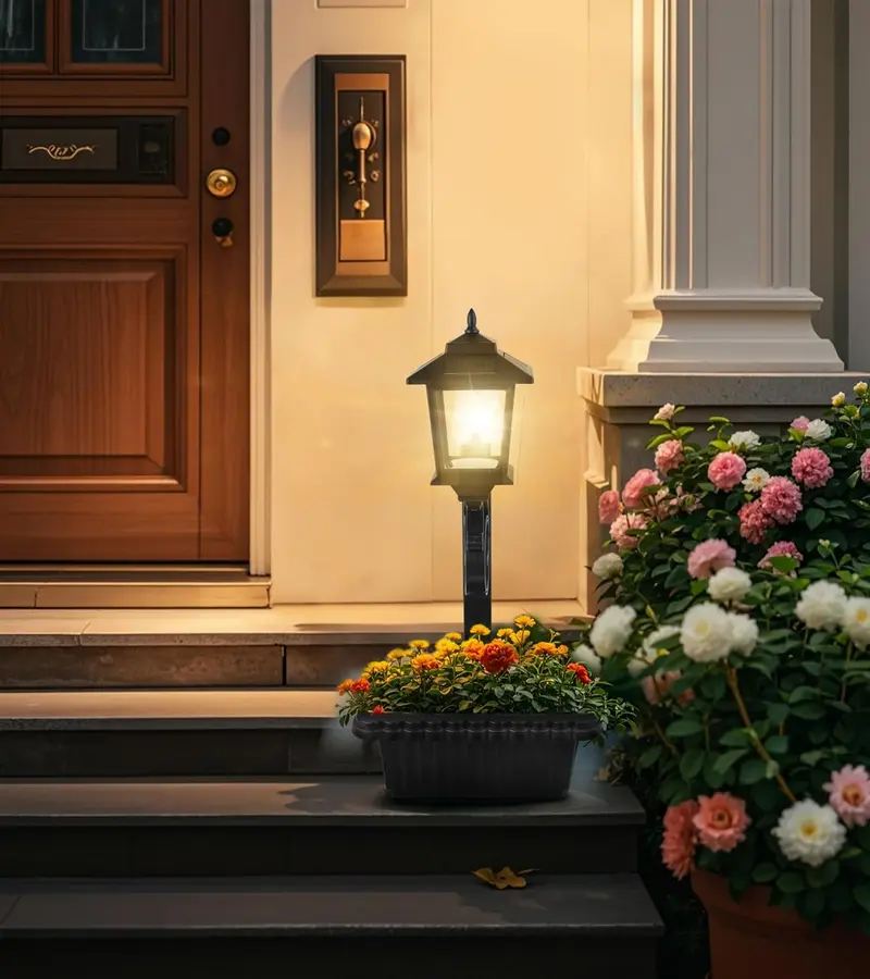 Solar Post Light With Planter, 2 In 1 Outdoor Solar Post Light For Porch Front Door Patio Roadside Decoration