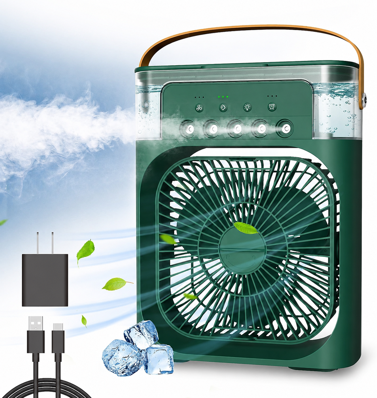 🍃🍃Portable Air Conditioner Fan with 7 Colors LED Light, 1/2/3 H Timer, 3 Wind Speeds and 3 Spray Modes for Your Desk, Nightstand, or Coffee Table