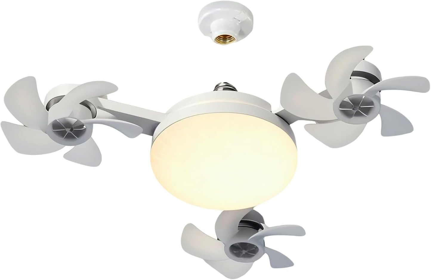 Socket Fan Light, Screw in Ceiling Fan with Remote Control Light Bulb Dimmable 3 Color Temperatures & 3 Wind Speeds E27 Screw-in Installation for Bedroom, Kitchen, Garage