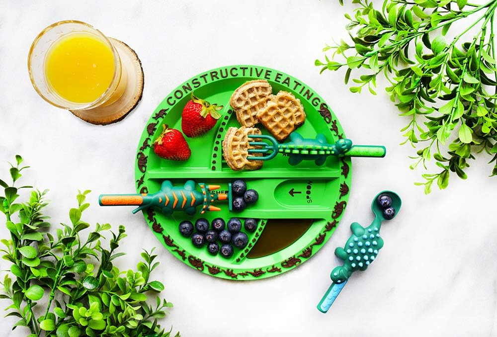 Dinosaur-Themed Plate & Utensil Set — Sectioned Tableware for Toddlers