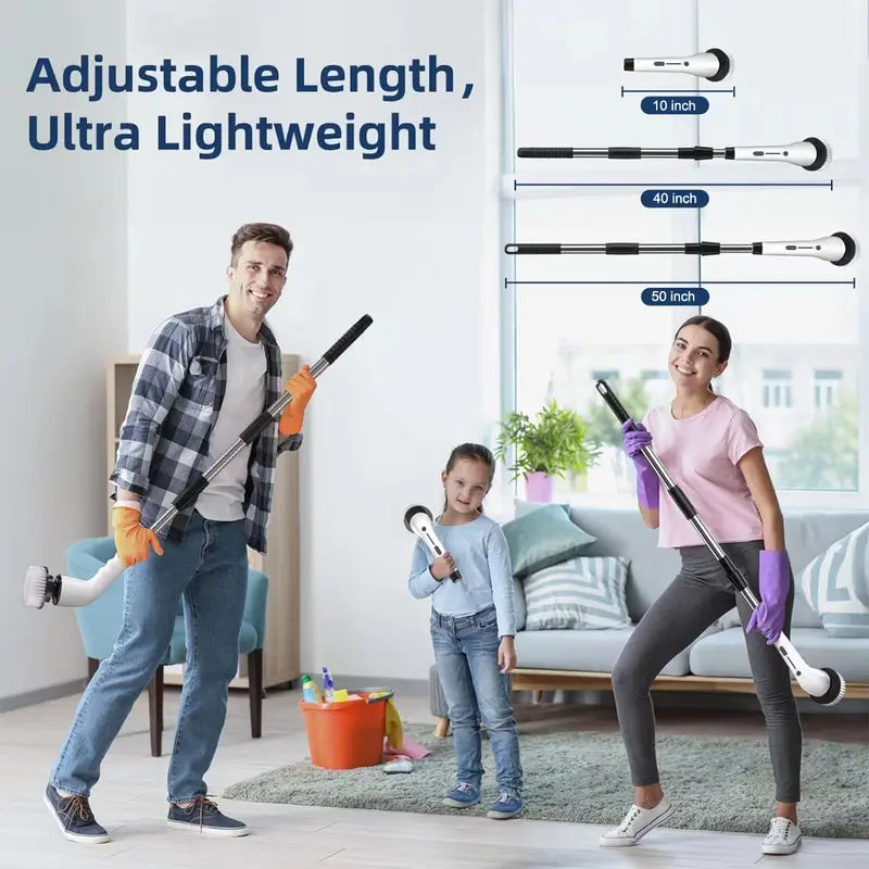 🫧🧼Electric Spin Scrubber, Cordless Shower Scrubber Full-Body IPX7 Waterproof, Electric Cleaning Brush with 4 Replaceable Brush Headsand 3 Adjustable Extension Handle