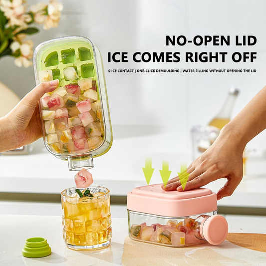 🧊Ice Cube Bottle, 2in1 Touch Free Ice Cube Tray Water Bottle Come With Reusable Straw Tray Easy To Take Ice By Pressing Suitable For Coffee Juice Drinks