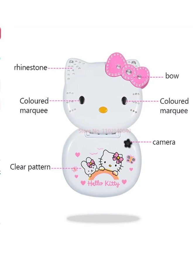 ✨️✨️Hello Kitty Cute Mini Girl Mobile Phone with Flip Cartoon No Lock Kids Dual Card Mobile Phone