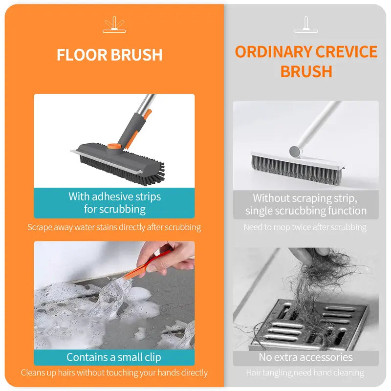 Floor Scrub Brush Bathtub Brush with Long Handle 3 in 1 Scrape and Heavy-Duty Stiff Bristle Scrubber Brush