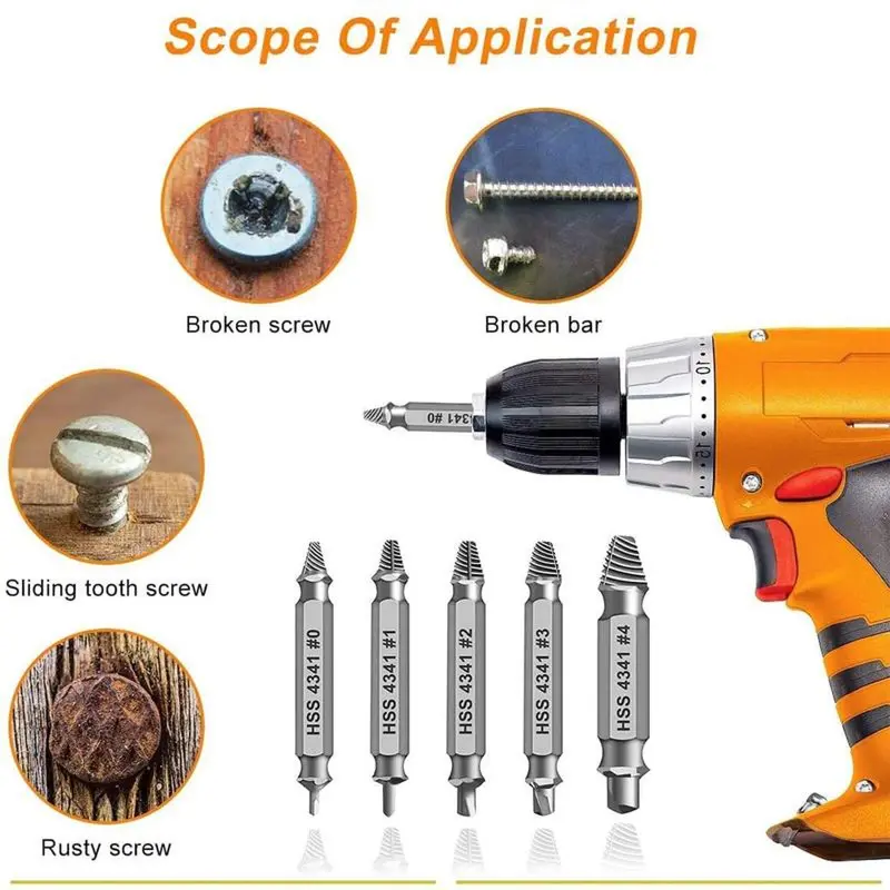 Stripped Broken Screw Remover,6 Counts Set Easy Out Bolt Extractor, Damaged Screw Extractor Set,Double Head Extraction Design Extractor Head
