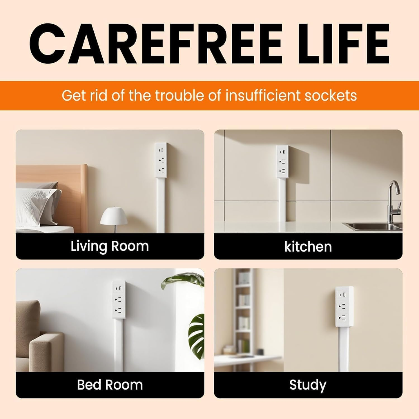 🔋✨️Electrical Outlet Extender Stick,180° Rotating Extendable Wall Outlet for Hard to Reach Places,Rotating Plug Power Hub