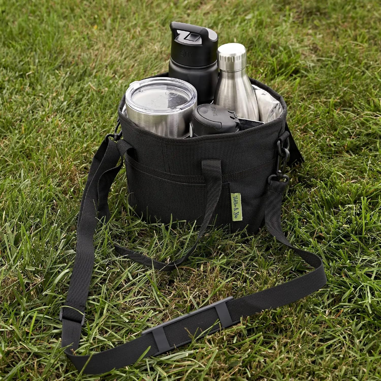 ✨️🥤4 Water Bottle Holder with Strap | Family Size 4 Compartment Drink Bag, Multiple Tumbler Carrier Caddy | Adjustable Fits Large & Small Drinks