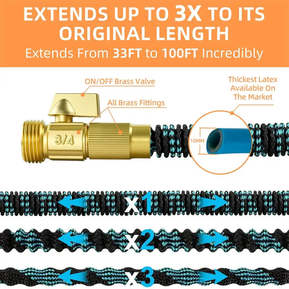 100FT Expandable Garden Hose with 10 Function Spray Nozzle, 3-Layer Latex Core(Color random)
