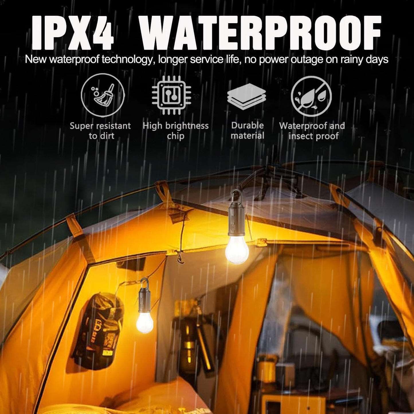 ✨️✨️2 PCS Solar Tent Camping Light Bulb Rechargeable Portable LED Camping Lantern3 Lighting Modes Tungsten Light Tent Lamp with Clip Hook