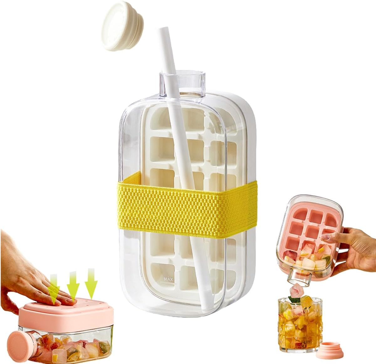 🧊2in1 Touch Free Ice Cube Tray Water Bottle Come Easy To Take Ice By Pressing Suitable