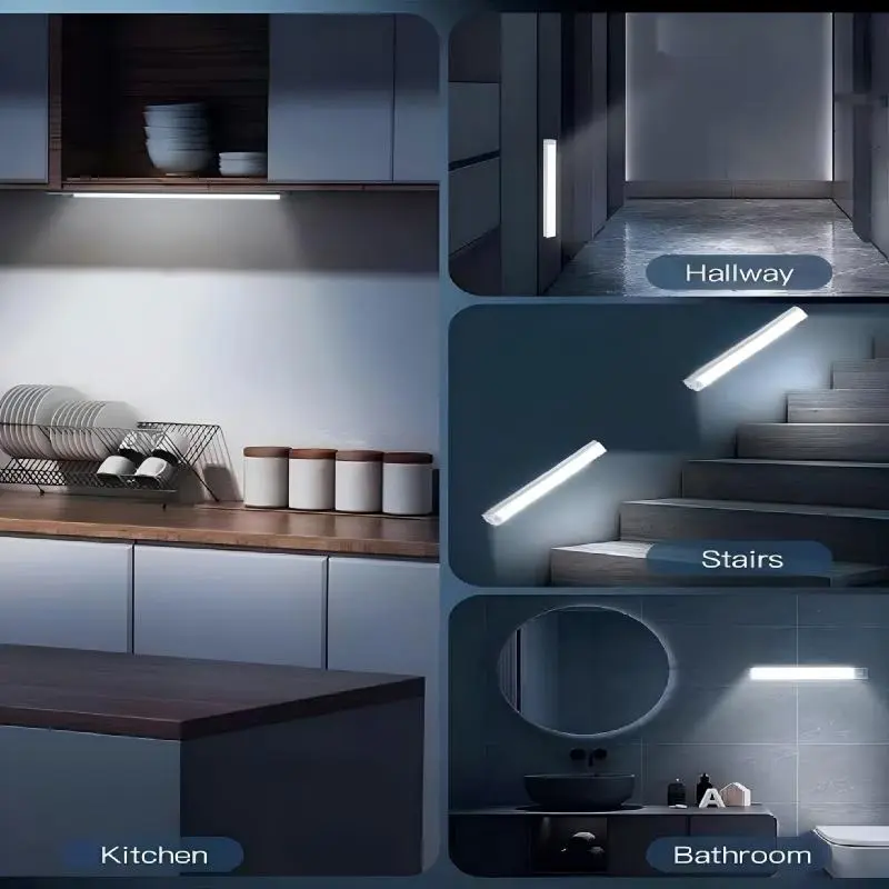 ✨️✨️Smart Human Motion Sensor LED Strip Light, Self-Adhesive Rechargeable Cabinet Wardrobe Drawer Night Light, Wall Mount Low Voltage Fixture