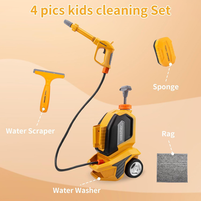 Kids Clean Car Wash Toy Toddler Cleaning Set Car Washing Kit,Powerful Manual Pressure Washer with Scraper,Sponge,Rag