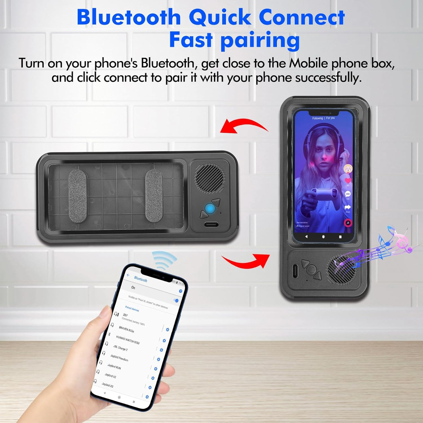 Wireless Bluetooth Speaker for Bathroom , Waterproof 360 Rotation Viewable Shower Phone Case Speakers for Bathroom Wall Mirro Compatible with iPhone