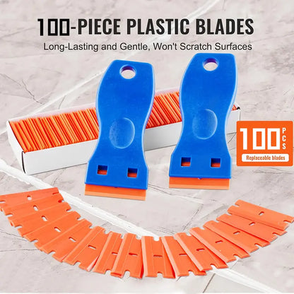 Plastic Razor Blade Scraper, 2PCS Scraper Tool, 120PCS Plastic Blades, for Cleaning Scraper Remover for Stickers, Decals, Adhesive, Labels, Paint from Glass, Car, Window, Caulk, No Scratches
