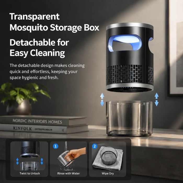 🦟✨Indoor Insect Trap with UV Light & Powerful Suction | Non-Zapper Bug Catcher for Mosquitoes, Fruit Flies, Gnats & Moths | USB Rechargeable