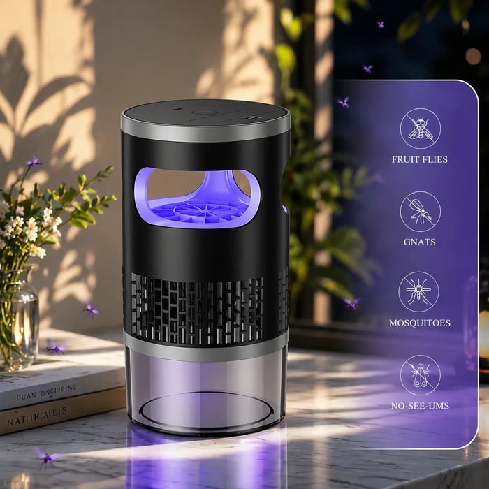 🦟✨Indoor Insect Trap with UV Light & Powerful Suction | Non-Zapper Bug Catcher for Mosquitoes, Fruit Flies, Gnats & Moths | USB Rechargeable