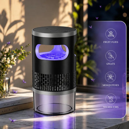 🦟✨Indoor Insect Trap with UV Light & Powerful Suction | Non-Zapper Bug Catcher for Mosquitoes, Fruit Flies, Gnats & Moths | USB Rechargeable