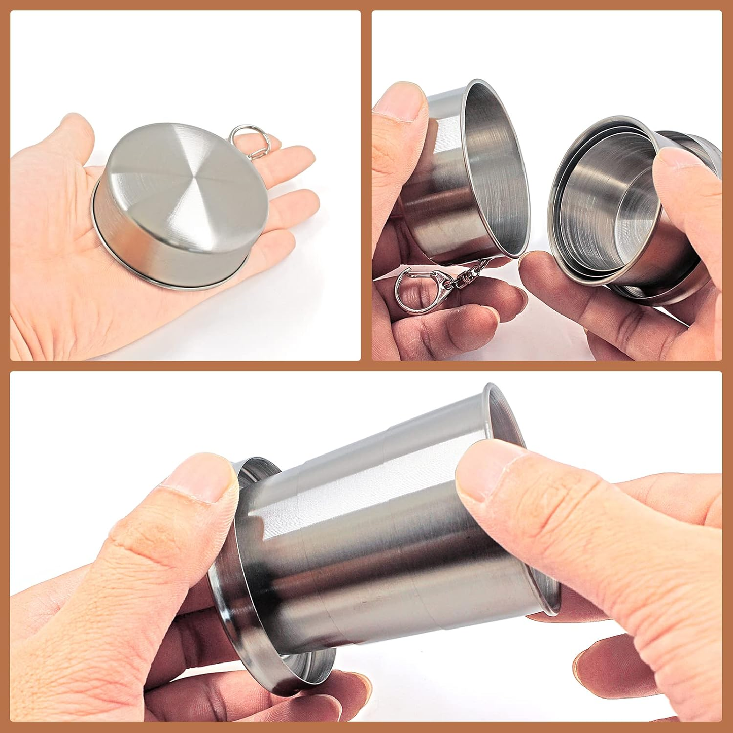 🎁💐2 PCS Collapsible Travel Cup With Keychain, Stainless Steel Folding Camping Cup