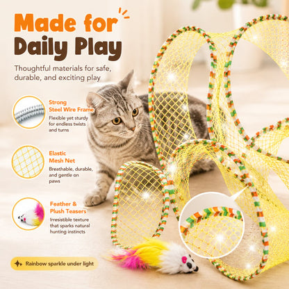 😸Potaroma Spiral Tunnel Cat Toy, Cat Self Play Spiral Kitten Collapsible Spring Tunnel Toy for Indoor Cats with Feather and Bell, 20 Inches Unfolded