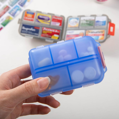 Custom Travel Pill Organizer, 10 Compartments Portable Pill Case with Medicine Labels, 5 Colors Daily Pill Box