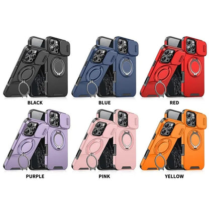Case with Slide Camera Cover & Rotatable Ring Kickstand, Grade Shockproof Protective Case for iPhone 11/12/13/14/15/16/17 Series