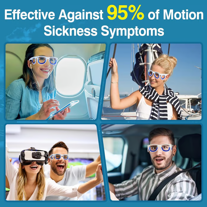 ✨️Adult Anti- Motion Sickness Smart Glasses, Ultra-Light Portable Nausea Relief Liquid Glasses, Carsickness Airsickness Seasickness Glasses, Kids Travel/Cruise Essentials