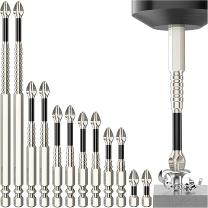 🔩Non-Slip Magnetic Power Screwdriver Bit Set – 9-Piece, K5 Impact-Resistant S2 Steel Bits (1/4" Hex Shank, Length 25–150 mm)🔩