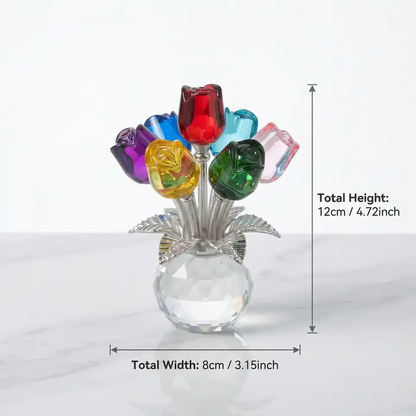 ✨️✨️Crystal Colorful Rose Bouquet Figurine with Round Vase | Glass Rose Flower Romantic Gifts for Her Mom on Birthday