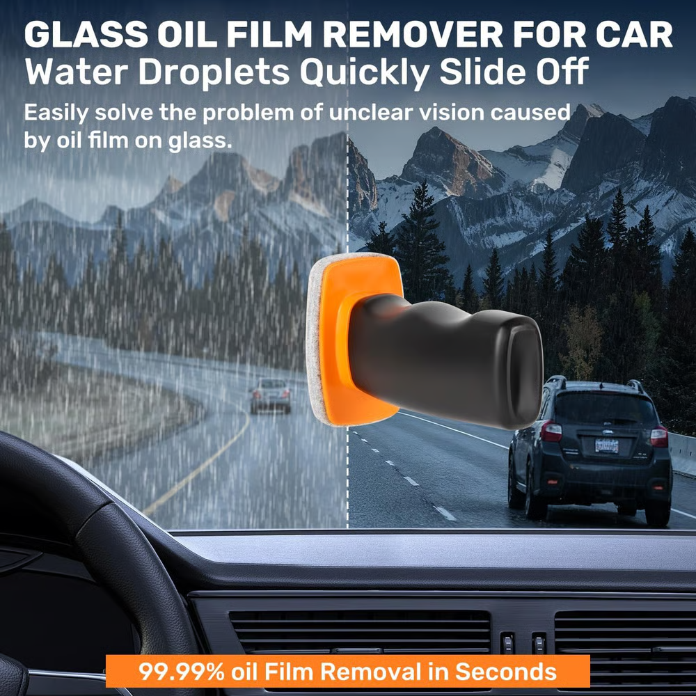 Windshield Oil Film Eraser Wand - All-in-One Pro Kit with Glass Cleaning Emulsion Formula and Sponge - The Ultimate Streak-Free Solution to Prep for Rain Repellents