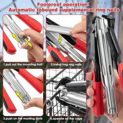 🛠️🛠️Hog Ring Pliers Kits W/ 100 C Clips Staples Tool, Hand Operated Spring Loaded Clamp Fences Tools Farm Animals Nailer Pliers Fastening Bird Chicken Mesh Cage Wire Fencing Household Use