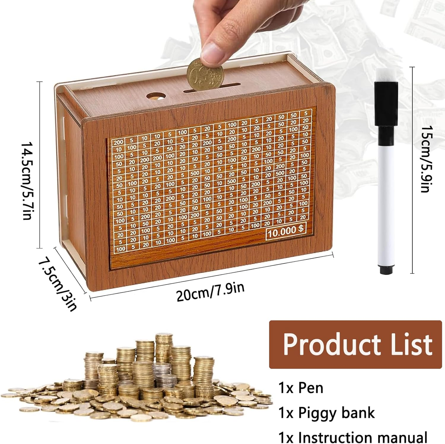 💰️💰️Cash Vault Wooden Savings Box,Wooden Money Box with Target and Numbers,Piggy Bank for Child Adults