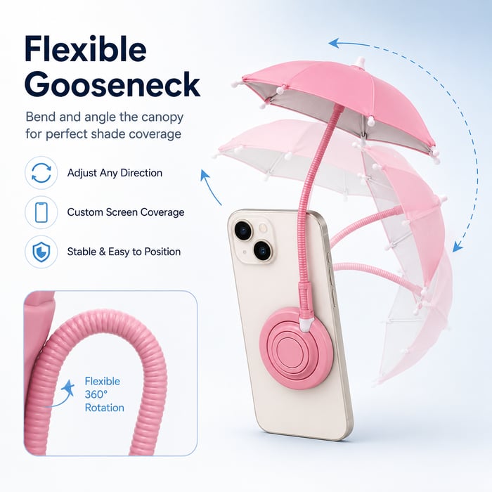 ☀️Magnetic Phone Umbrella for Sun, Hands Free Adjustable Sun Shade to Avoid Overheating for All Phones
