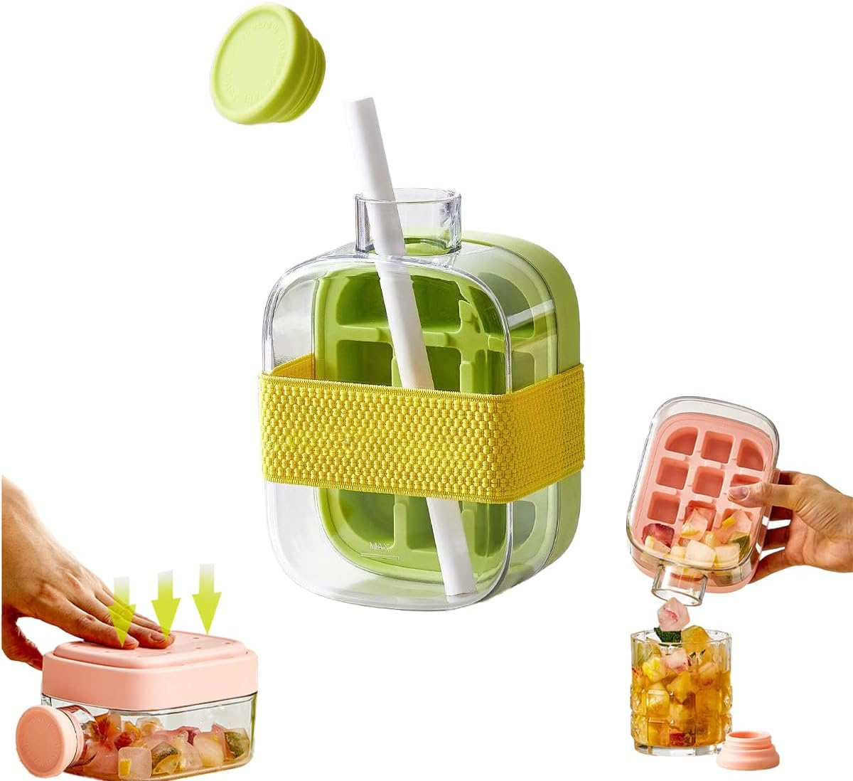 🧊2in1 Touch Free Ice Cube Tray Water Bottle Come Easy To Take Ice By Pressing Suitable