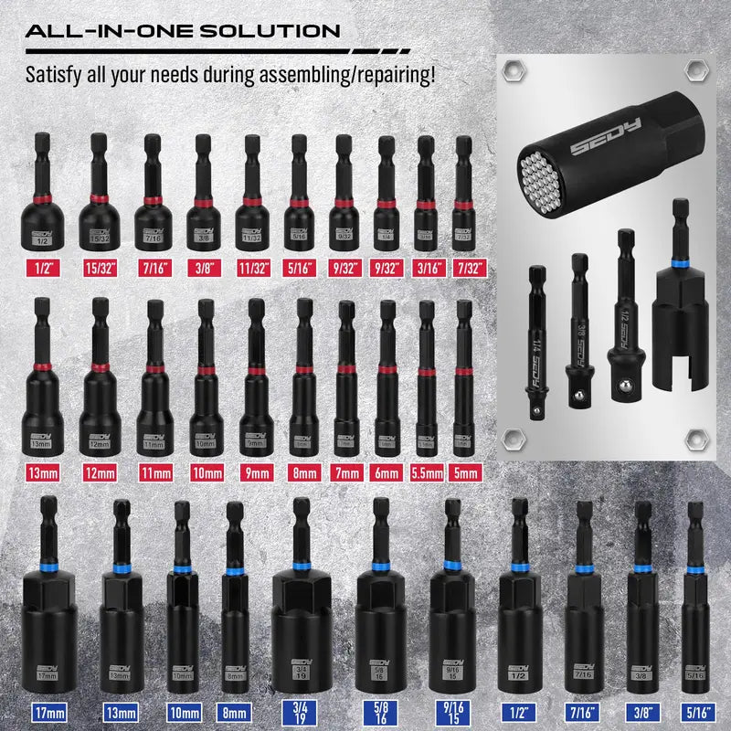 80pc Magnetic Impact Nut Driver Set,Metric & SAE with Socket Adapters, Bit Holder, Wing Nut Driver, Universal Sockets, Quick Release Extension, Power Bits toolbox screwdriver set