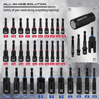 80pc Magnetic Impact Nut Driver Set,Metric & SAE with Socket Adapters, Bit Holder, Wing Nut Driver, Universal Sockets, Quick Release Extension, Power Bits toolbox screwdriver set