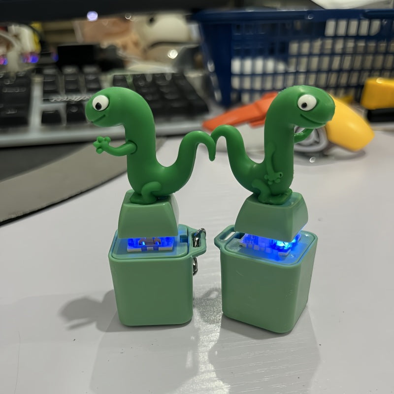 Lizard Button Keychain,Rechargeable Animal Keychains with Sound and Colorful Lights,Fidget Toys Adults Anxiety Relief