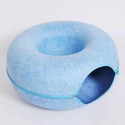 🐱🐱Cat Cave Donut for Multiple & Large Cats up to 30-45 lbs, 3-in-1 Self Warming Cat Bed, Tunnel & Scratcher