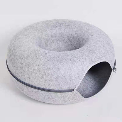 🐱🐱Cat Cave Donut for Multiple & Large Cats up to 30-45 lbs, 3-in-1 Self Warming Cat Bed, Tunnel & Scratcher