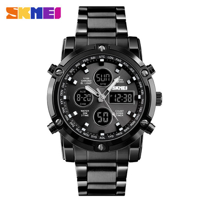 🔥Limited-time discount of 49%🔥Fashion Multi functional Sports Men's Watch, 48Mm Metal Case with 3 Time Zone Night Light 30M Waterproof Stainless Steel Strap, Dual Time Display, Timer, Calendar, Alarm Clock Function Watch Wristwatch