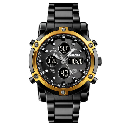 🔥Limited-time discount of 49%🔥Fashion Multi functional Sports Men's Watch, 48Mm Metal Case with 3 Time Zone Night Light 30M Waterproof Stainless Steel Strap, Dual Time Display, Timer, Calendar, Alarm Clock Function Watch Wristwatch